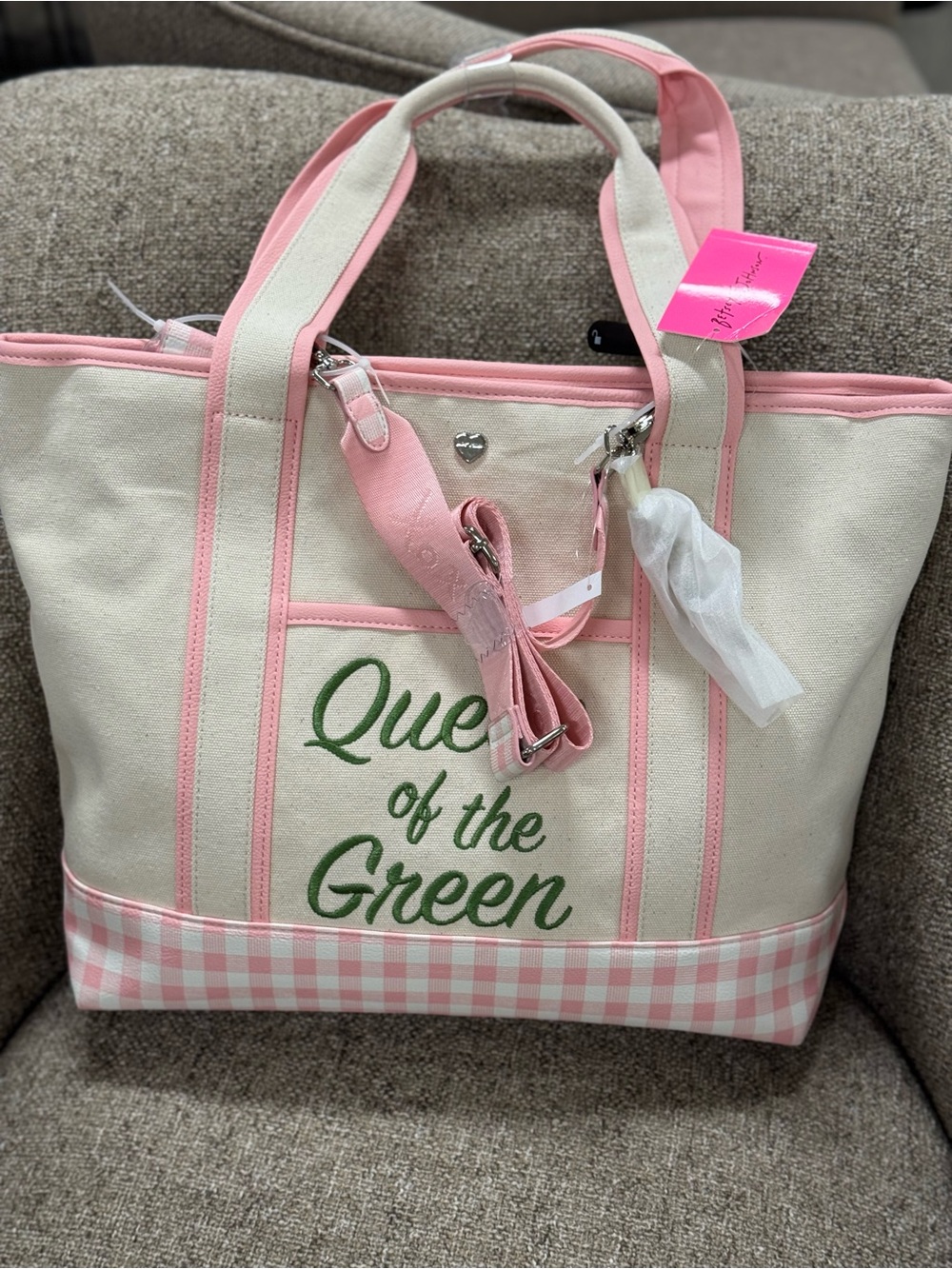 Queen of the Green Canvas Tote Bag - Pink & Cream